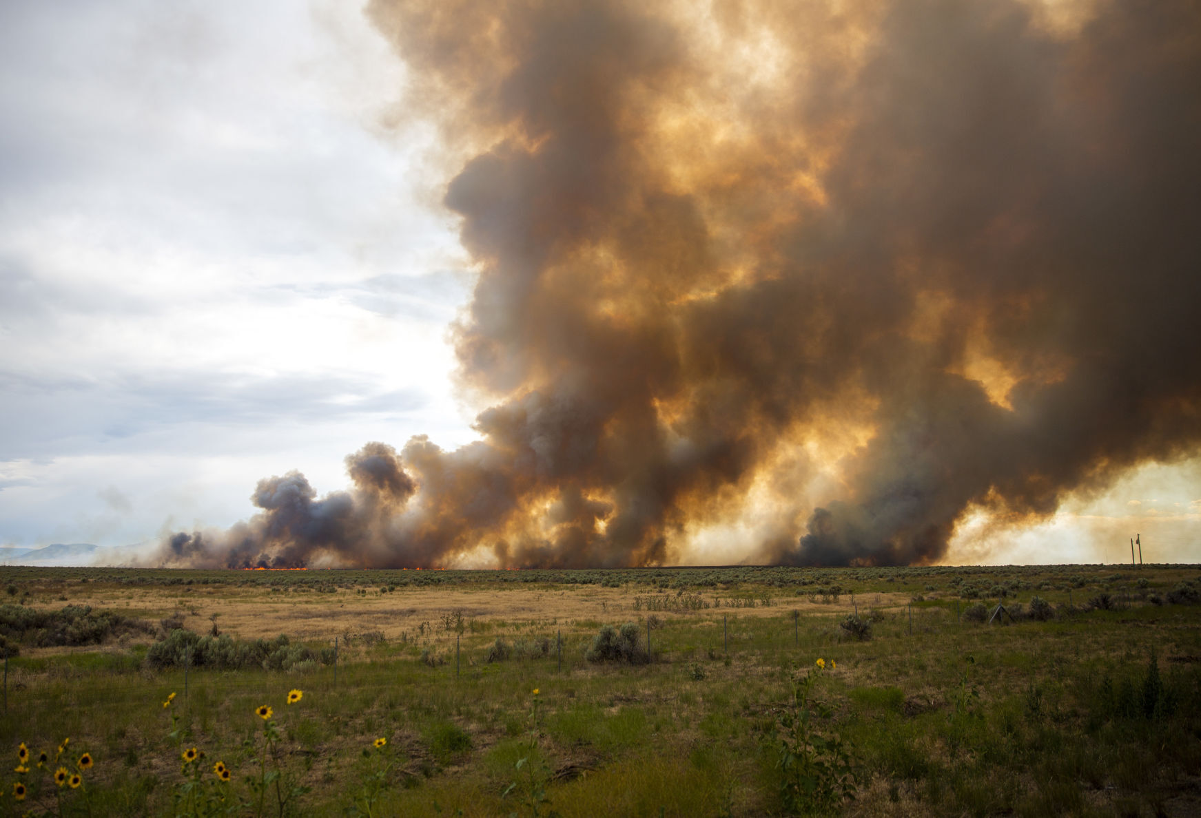 Wildfire burns near Declo
